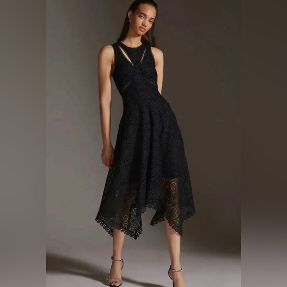 Anthropologie Embroidered Lace Cutout Maxi Dress